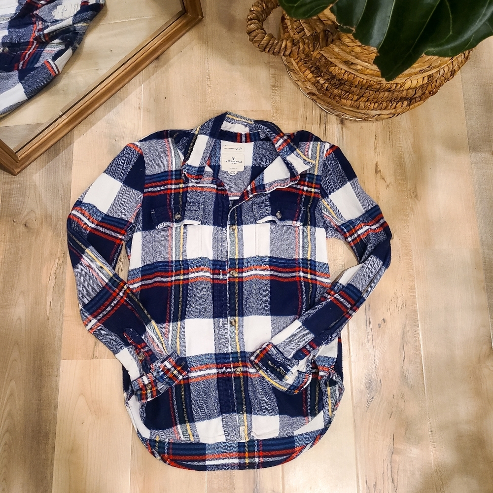 Women's American Eagle Plaid Flannel Top - Size S
